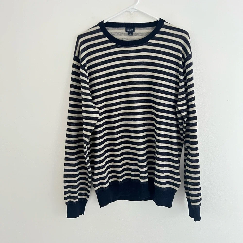 J. Crew Navy Striped Crewneck Cotton Sweater Large